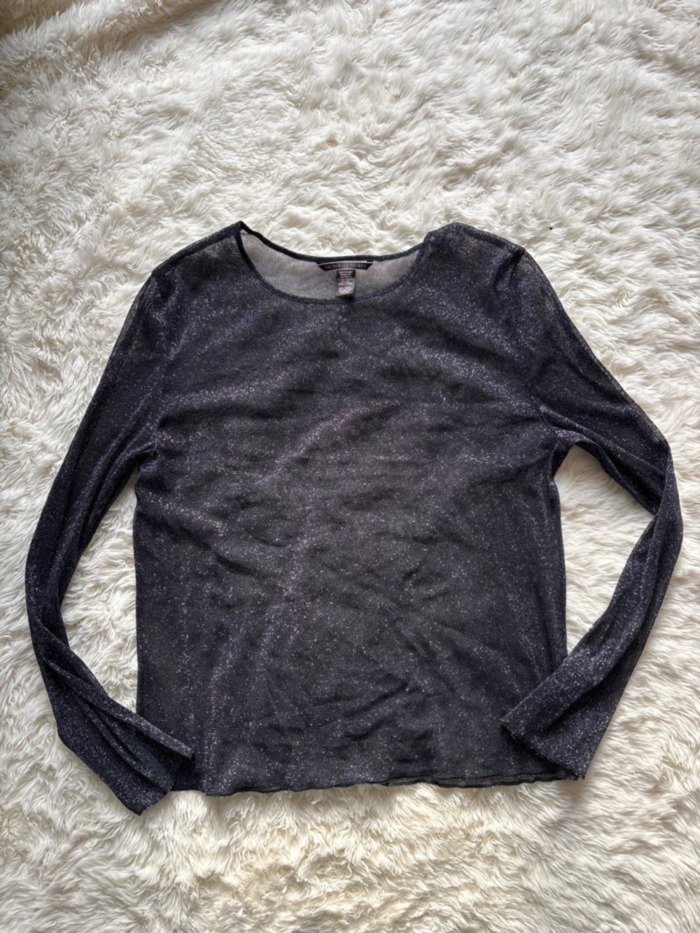 Victoria's Secret Black Sparkle Sheer Long-Sleeve Top
